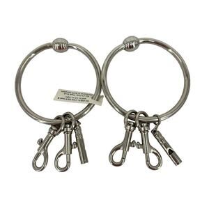 Keyring Emergency Whistle Charm Lot 2 Large Key Chains Silver Twist Bead Open